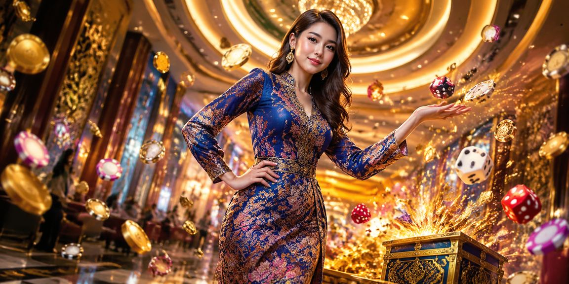 Malaysian players enjoying 115 progressive jackpots in a vibrant, traditional-themed setting